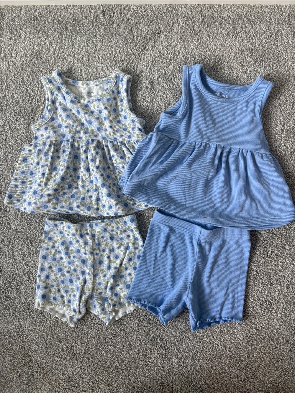 Carter's Light Blue Solid & Floral Sleeveless Matching Set